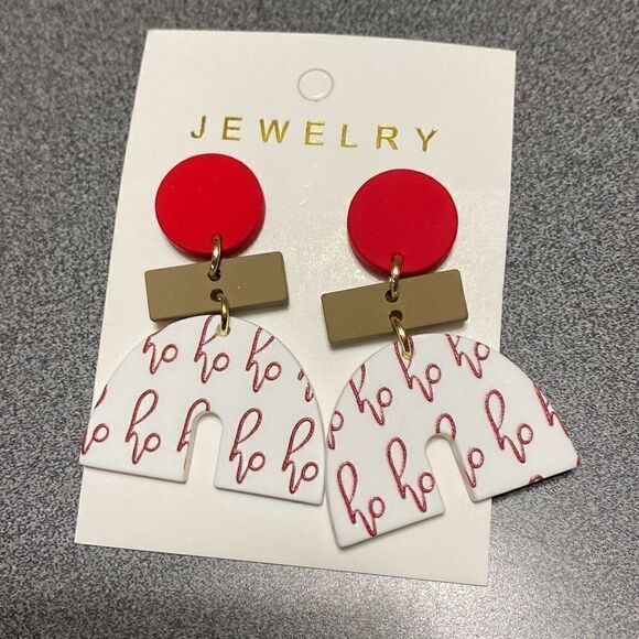 NWT Christmas earrings ho ho ho red and white - Picture 1 of 4